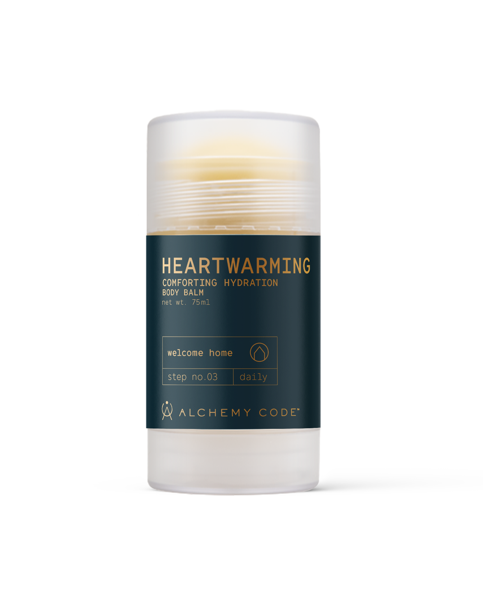 Body balm container with 'Alchemy Code' branding on a white background
